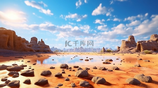 令人惊叹的 3D 可视化效果令人着迷的沙漠远景