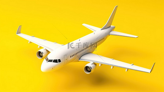 设计生活创意背景图片_平躺设计中黄色背景的旅行概念白色飞机 3D 渲染