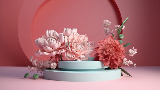 站立的美女背景图片_用于 3D 产品演示的花卉装饰抽象讲台
