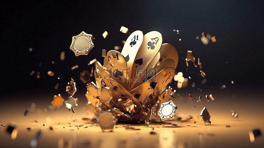 黑桃套装赌场元素在 3D 渲染中玩筹码