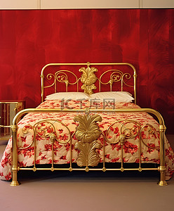 金色的床背景图片_金色金属床架