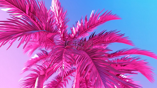 椰叶椰子背景图片_热带环境中粉红色叶子抽象棕榈树的 3D 插图