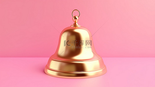 3D 渲染中描绘的金色通知铃声设置在充满活力的粉红色背景下