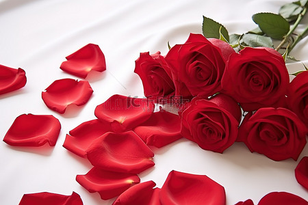 红色玫瑰红色玫瑰背景图片_桌上的红色花瓣布置玫瑰 爱在玫瑰上