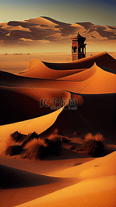 沙漠变绿洲背景图片_沙漠建筑竖版背景