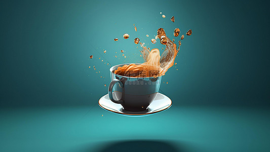 立体漂浮背景图片_咖啡饮品饮料漂浮飞溅