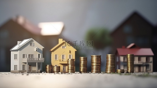 运算的一致性背景图片_硬币的虚拟描绘与微型房屋模型一致