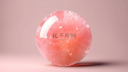玫瑰石英宝石的圆形 3D 渲染