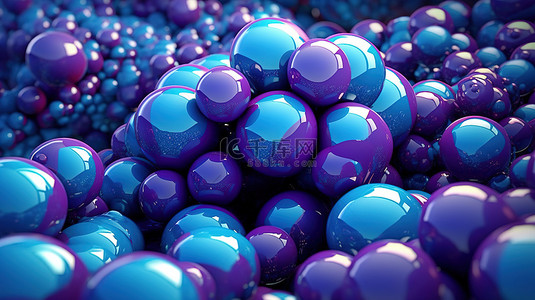 绿抽象背景图片_蓝色和紫色球体的变态抽象 3D 插图