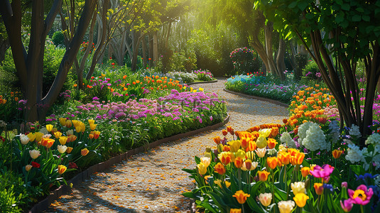 春天的背景图背景图片_春天感觉的公园鲜花盛花背景图