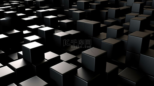创意黑色设计背景图片_充满黑色立方体的背景的全景 3D 渲染