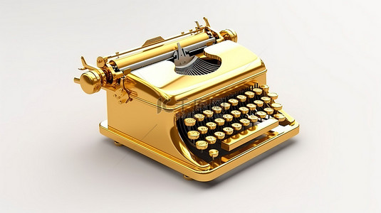 白色背景下装饰用金打字机的 3D 渲染
