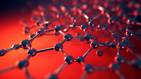 技术红色背景图片_红色背景下石墨烯分子纳米结构的 3D 渲染
