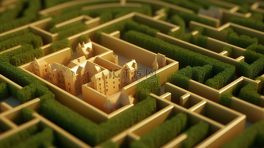 令人惊叹的房地产横幅壮观的房子以迷宫 3D 插图为特色