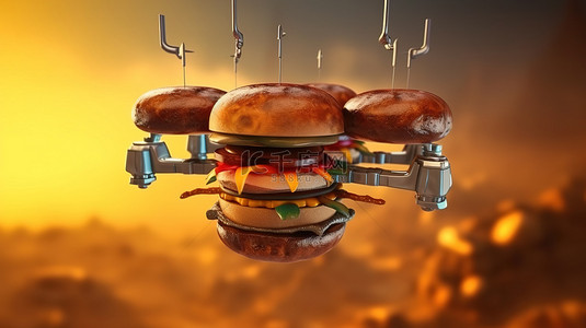 公路运输背景图片_四轴飞行器交付未来无人机运输美味的汉堡 3D 渲染