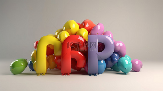 3D 彩虹气球字母非常适合在灰色背景下隔离的儿童商店销售