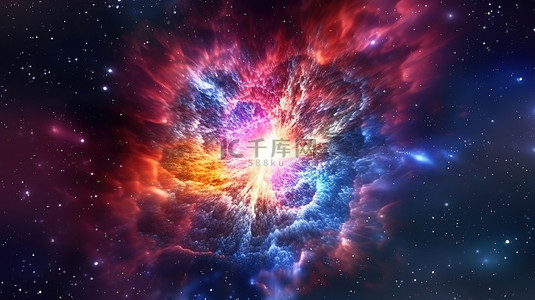 蓝色星云背景背景图片_生动的星云 3d 渲染中的辐射星