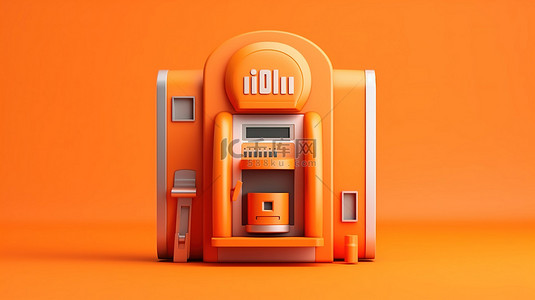 充满活力的橙色 atm 是 3d 渲染中抽象卡通风格的尖端技术商业伙伴