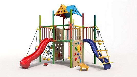 逼真的 3D 游乐场拉起儿童攀爬设备白色背景隔离