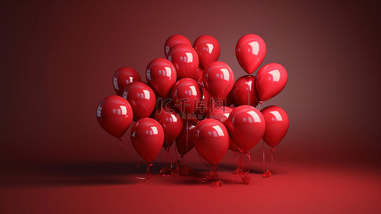 Instagram 心在 3D 渲染中对红色气球集合做出反应