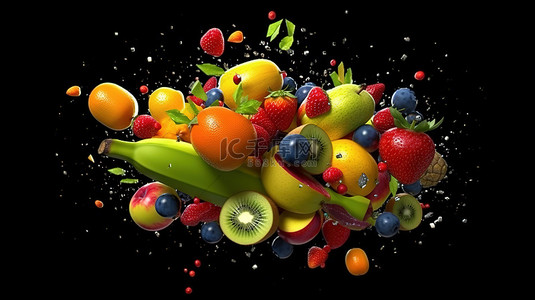 融合色背景图片_动画水果融合 动态水果组合的 3D 渲染