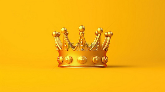 富豪货币兑换金色英镑符号的 3D 渲染，带有充满活力的黄色背景上的皇冠