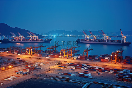 路灯背景图片_香港口岸湾区的夜景