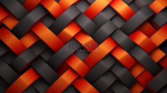 渐变几何橙色背景图片_3D 插图中带有红色和橙色角的几何背景单色编织图案