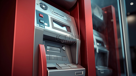 银行柜员背景图片_安装在银行用于提取现金的信用卡 ATM 机的特写 3D 渲染