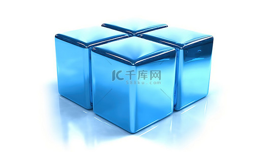 悬浮导航背景图片_悬浮在白色空间中的闪闪发光的蓝色立方体的 3D 插图