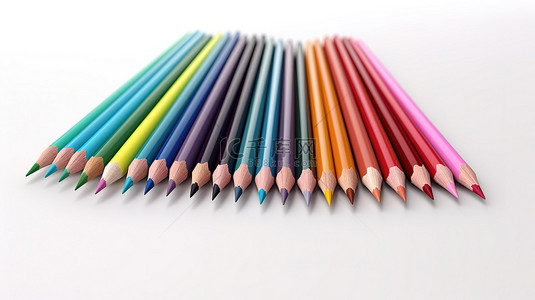 彩色铅笔绘画背景图片_在白色背景下以 3D 渲染设置的充满活力的彩色铅笔