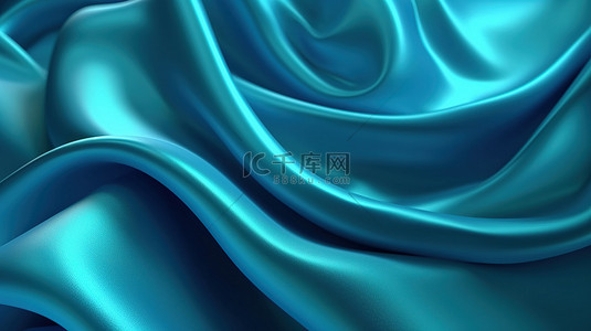 软波青色织物纹理引人注目的抽象蓝色折痕图案与 3D 渲染插图