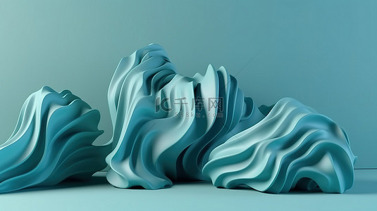 创意 3d 对象壁纸抽象波浪形式在浅蓝色 3d 渲染