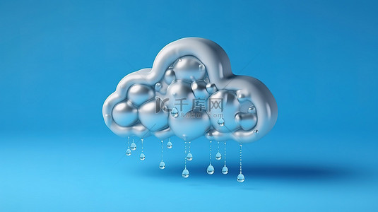 蓝色的雨水背景图片_3d 渲染的雨云图标在蓝色背景上突出