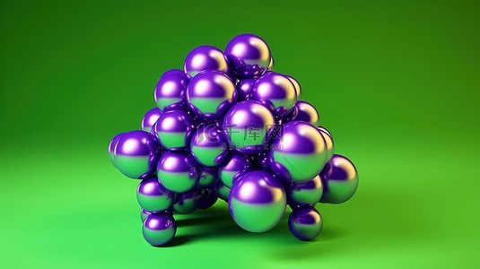 充满活力的紫色背景与 3d 抽象绿色元球球体