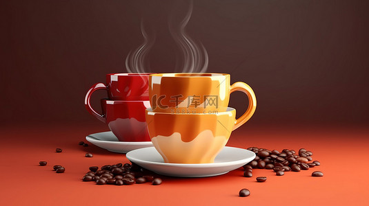 拿铁茶背景图片_用于设计的横幅组合模板上咖啡杯的真实感 3d 矢量插图