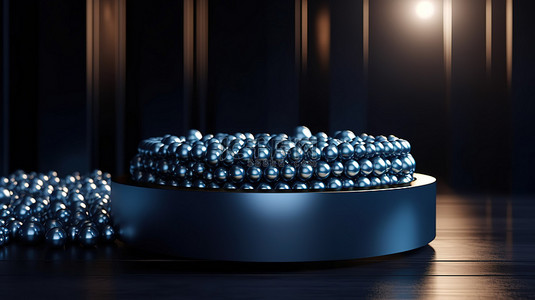 标题 1 产品展示在 3d 渲染图像背景中宣传带有混合珍珠的深蓝色讲台