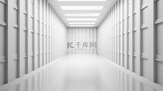 地板和墙壁背景与白色长条面板 3d 渲染图像