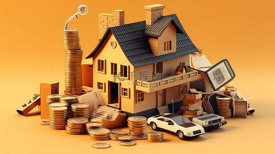 购买宝箱背景图片_投资房产购买房屋或房地产的 3D 插图