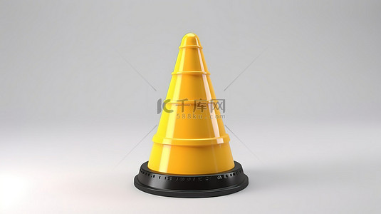 黄色交通锥的孤立透视施工警告标志警报的 3D 渲染