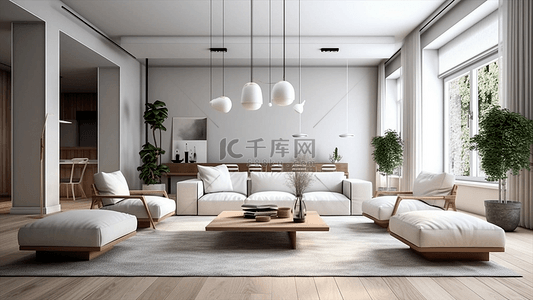 中式客厅卡通背景图片_客厅沙发白色背景