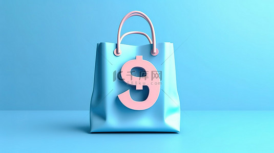 蓝色背景的 3D 渲染插图，带有百分比符号和美元袋，传达折扣和佣金概念