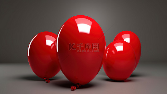 3d 渲染场景中的三个红色气球