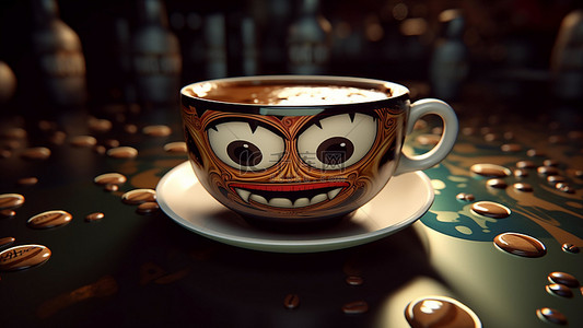 q版图案背景图片_咖啡饮品卡通大眼睛