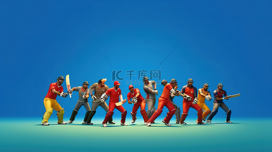 板球锦标赛英格兰 vs 西印度群岛 3d 球队阵容，蓝色背景装备
