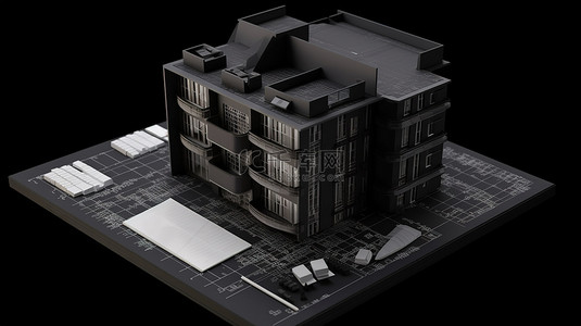 房子装修设计背景图片_公寓大楼的数字设计，在光滑的黑色表面上带有抵押贷款申请计算器蓝图等