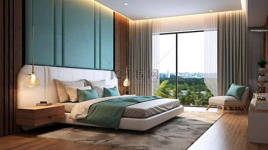家居清背景图片_现代卧室的时尚 3D 渲染