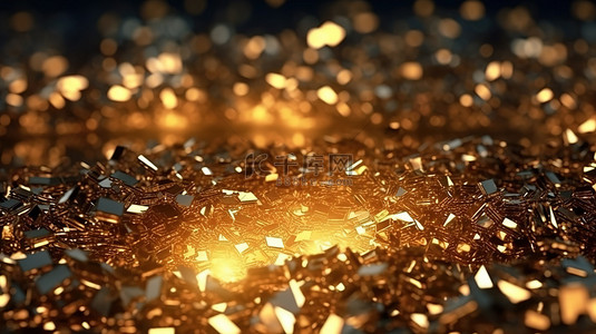 闪闪发光的抽象背景与闪闪发光的金色火花，突出了令人惊叹的 3D 渲染