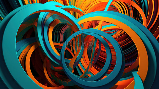 圆管背景图片_3d 渲染中的混乱和彩色扭曲管和同心圆