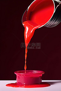 红色糖浆从罐中散开